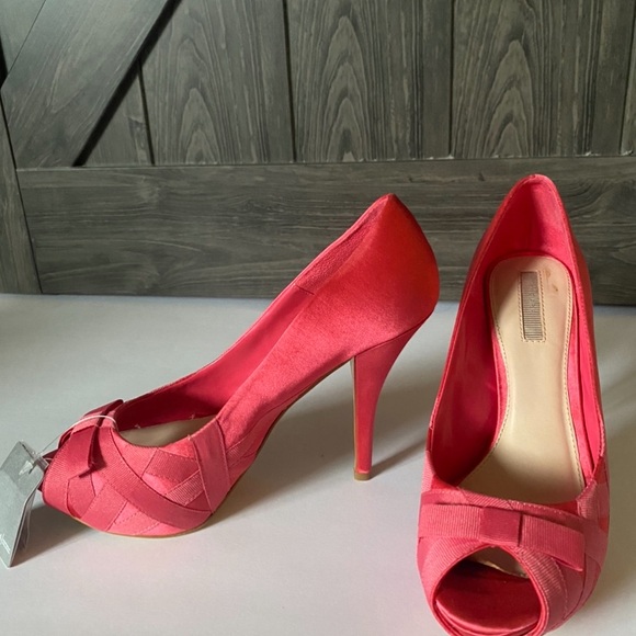 Zara Pink satin open toe pumps with bow, sz 40 NWT - Picture 3 of 10